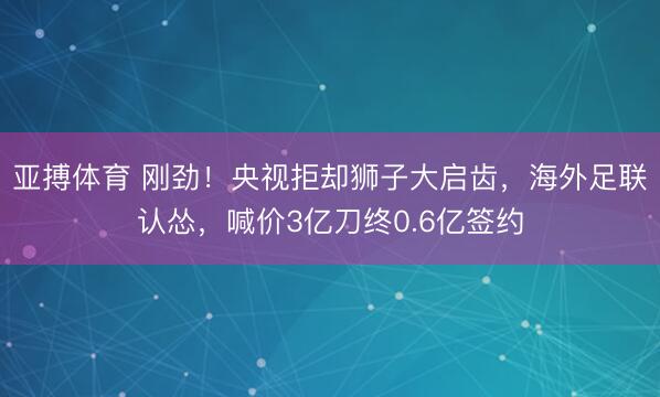 亚搏体育 刚劲！央视拒却狮子大启齿，海外足联认怂，喊价3亿刀终0.6亿签约