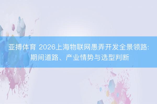 亚搏体育 2026上海物联网愚弄开发全景领路: 期间道路、产业情势与选型判断