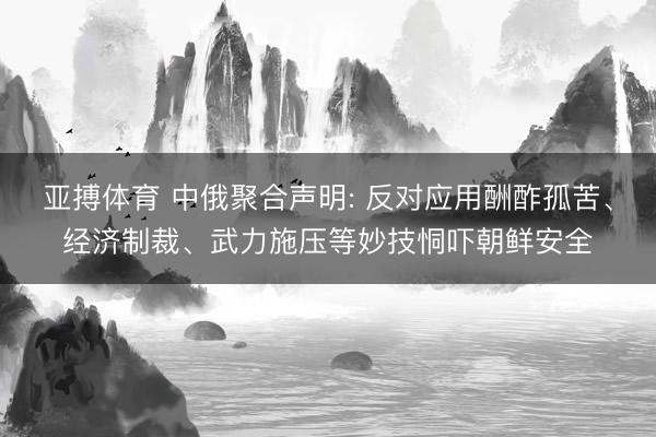 亚搏体育 中俄聚合声明: 反对应用酬酢孤苦、经济制裁、武力施压等妙技恫吓朝鲜安全