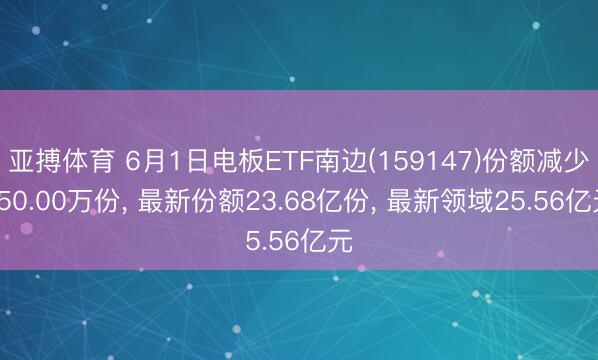 亚搏体育 6月1日电板ETF南边(159147)份额减少750.00万份， 最新份额23.68亿份， 最新领域25.56亿元